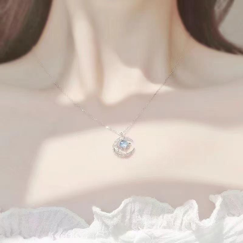 Silver Butterfly Necklace with Star and Moon Pendant – Elegant Clavicle Chain for Women