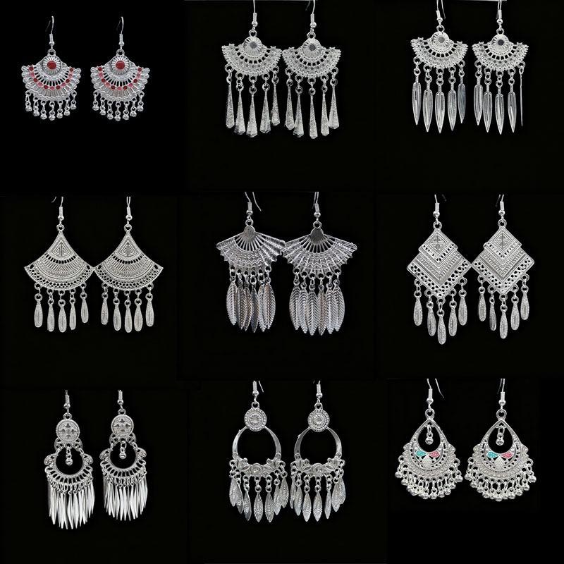 Ethnic style earrings Alloy silver-plated Miao ethnic minority Dong Yi earrings Earrings