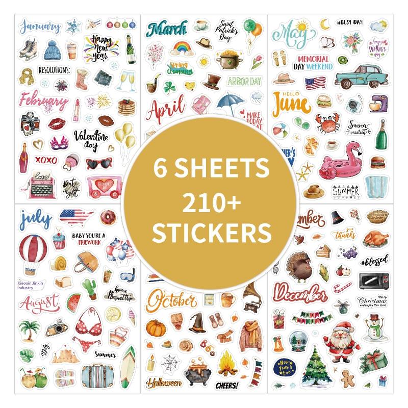 210Pcs Planning Stickers Cartoon Daily Notes With Festive Theme Creative Journaling Planning Stickers Paper Labels For Notebook