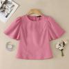 ZANZEA Women Casual Round Neck Solid Color Ruffles Short Sleeve Blouse