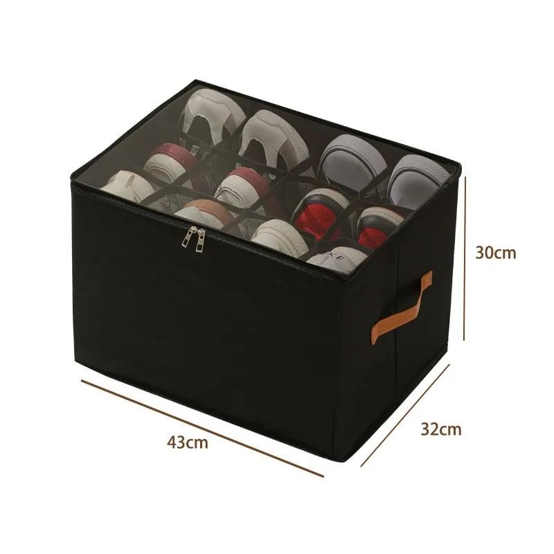 Multifunctional Grid Storage Shoe Box Cross-Border Foldable Fabric With Cover Dustproof And Washable Sundries Storage Box