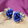 Women's Fashion Rose Flower Ear Studs Rhinestone Inlaid Earrings Jewelry Gift