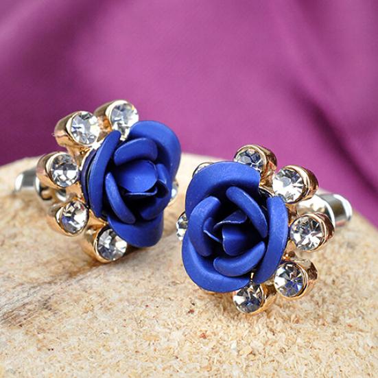 Women's Fashion Rose Flower Ear Studs Rhinestone Inlaid Earrings Jewelry Gift