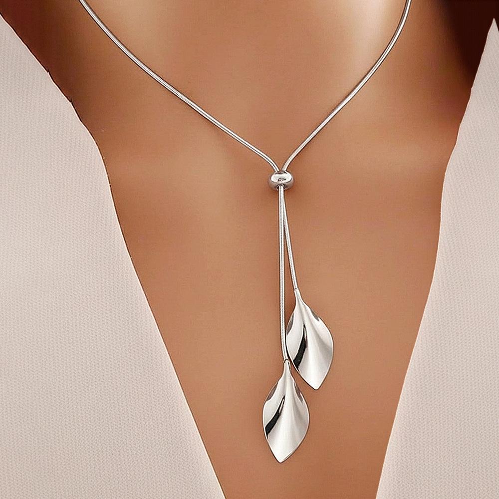 Waterproof Tassel Wind Gold-plated Snake Chain Necklaces Stainless Steel Adjustable Leaves  Lariat Necklaces Women