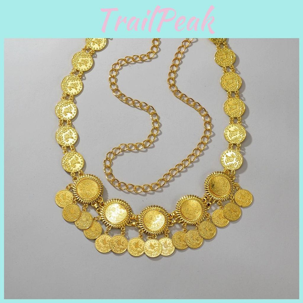 East Stylish Middle Gold Metal Coin Tassel Waist Chain For Women Summer Fashion