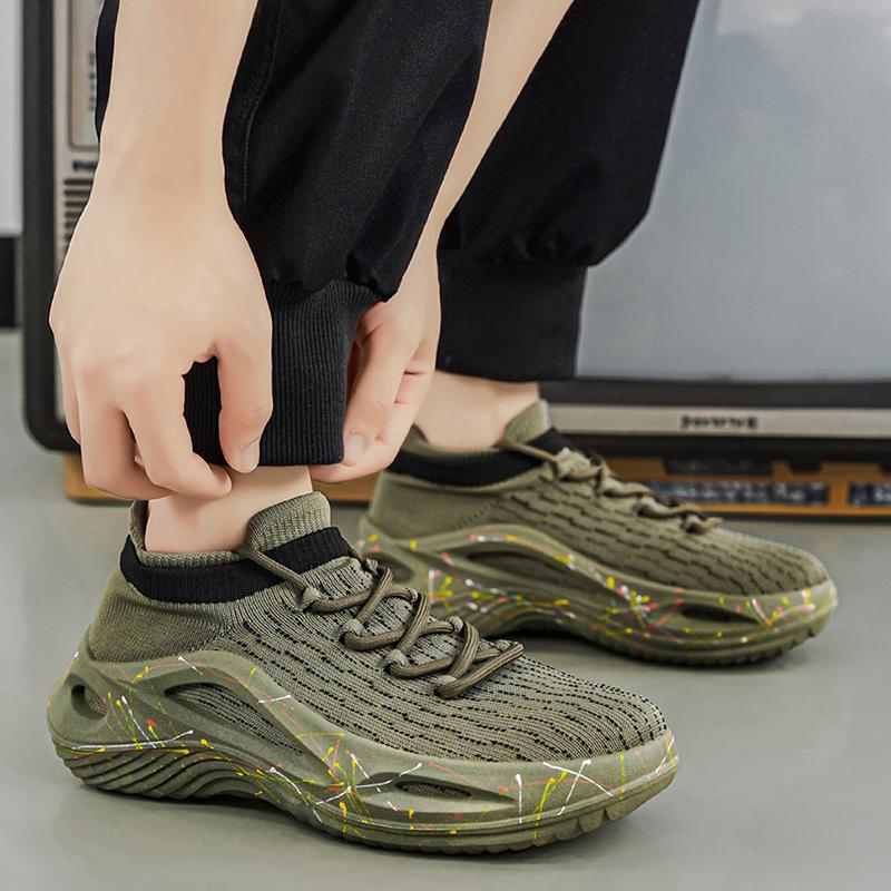 Spring And Summer New Thick Soles Breathable Flying Mesh Socks Shoes Men'S Non-Slip Wear-Resistant Casual Shoes