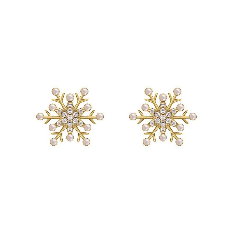 Snowflake Pearl Earrings for Women's Temperament Small Earrings Ear Needle Earrings