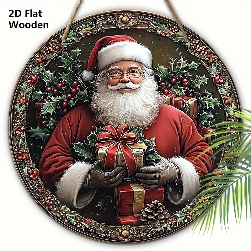 

Деревянная рождественская табличка с рисунком доброго Санта-Клауса, классическая круглая табличка для кануна Рождества для декора на входную дверь или стену, идеальный рождественский подарок 20cm/7.87in красный