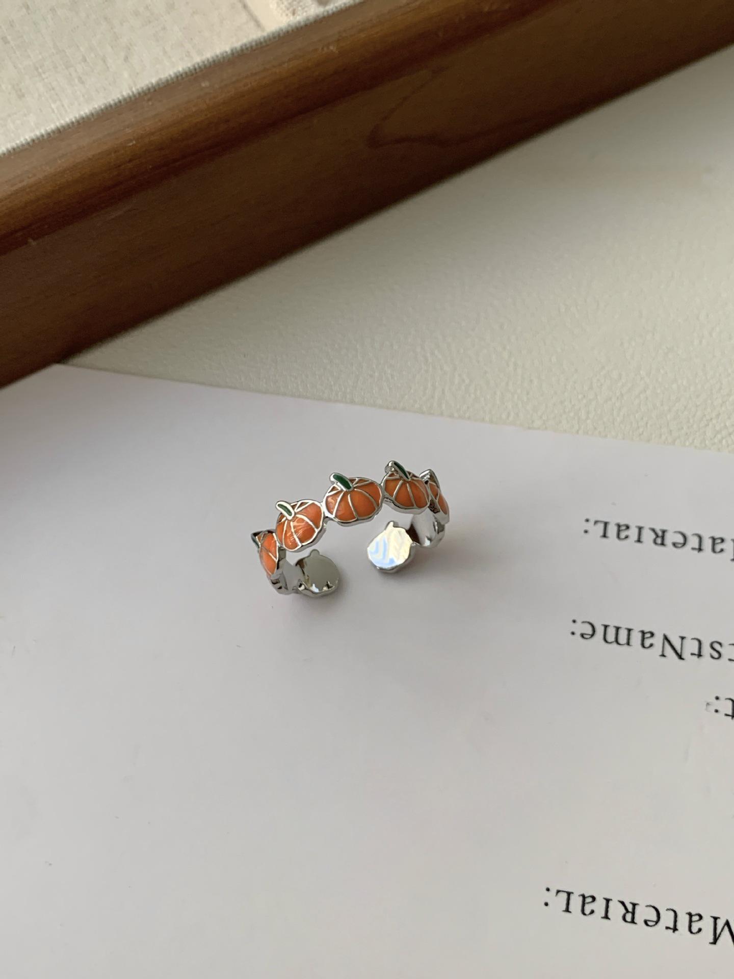 

European-American Enamel Pumpkin Halloween & Christmas Adjustable Ring Hong Kong Size Open 16