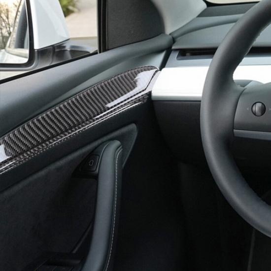 8Pcs Carbon Fiber Interior Door Panel Cover Strip For Tesla Model 3 Y 2017-