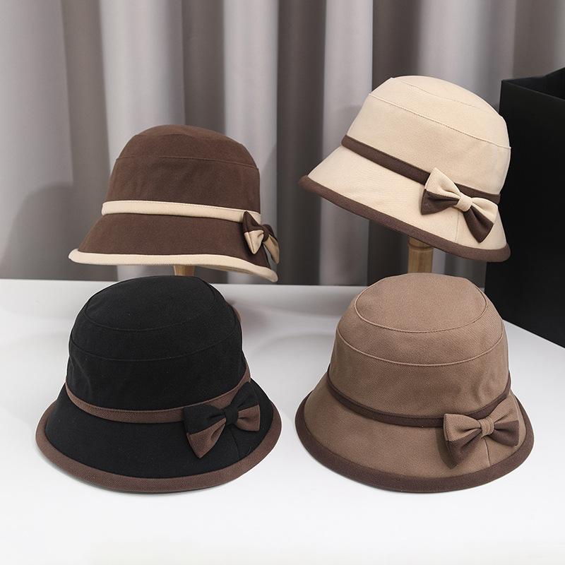 Autumn and Winter New Anti-ultraviolet Sun Hat Outdoor Bow Bucket Hat Foldable Windproof Elegant Basin Hat