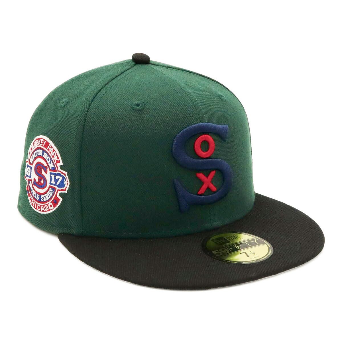 

New Era 59FIFTY Cap MLB Chicago White Sox CWS Dark Green with Side Under ONSPOTZ and Flat BB Cap (70823747, NER35C8947) Patch, 2-Tone Visor,