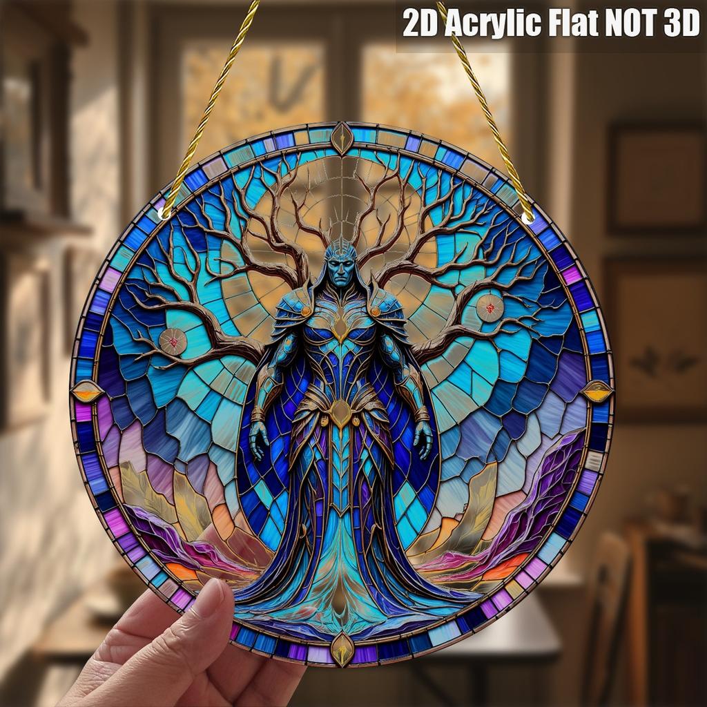  Vintage Acrylic Heavenly Guardian, Suncatcher, 2D Round Acrylic Hanging, Stained Glass Style Window Decor for Farmhouse Garden and Yard 