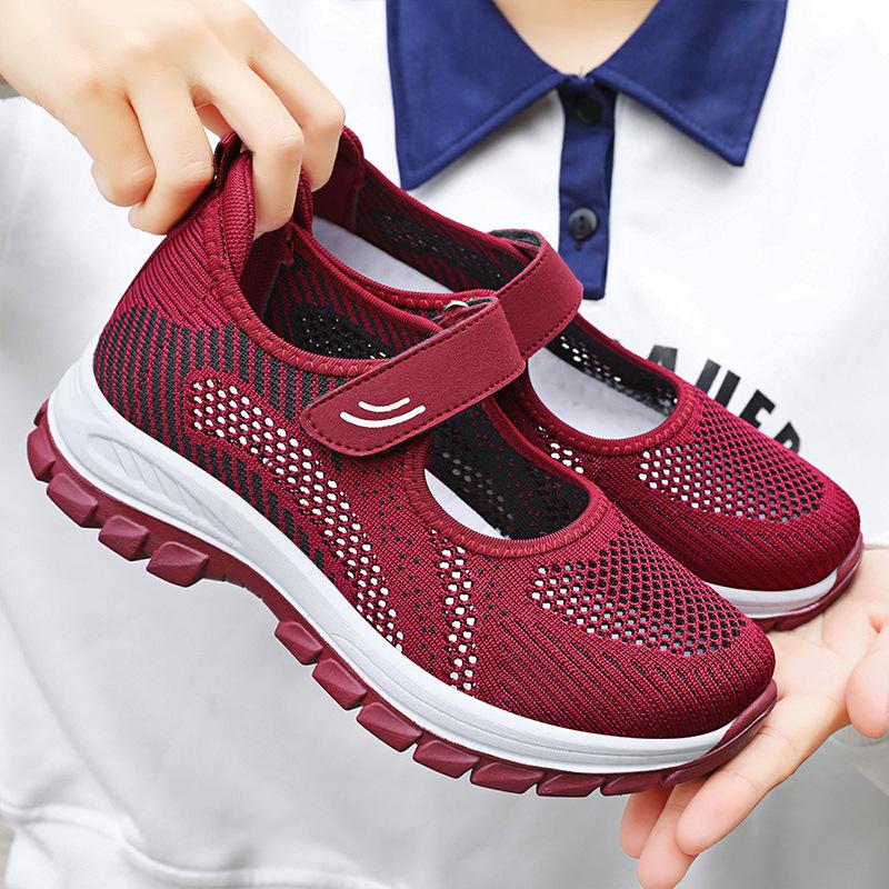Leap Month Shoes Women's Mesh Walking Shoes Fly Weaving Breathable Casual Velcro Women's Shoes