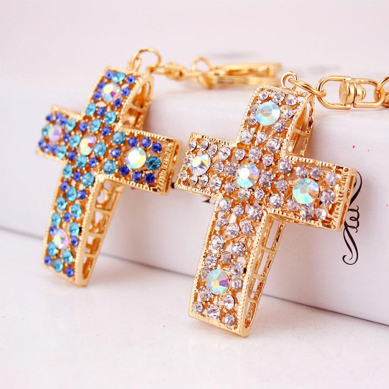 Colorful Rhinestone Cross Keychain Pendant and Bag Accessory