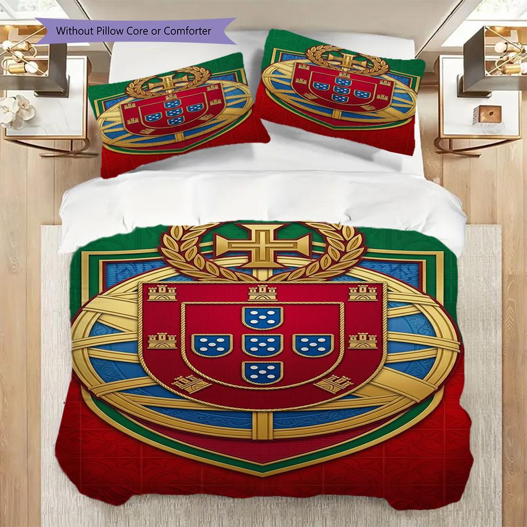 Portuguese Heritage Emblem Three-piece Set (1 * Duvet Cover + 2 * Pillowcase, Without Core) Christmas Birthday Gift Duvet Cover and Pillowcase