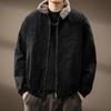 Men's Winter Heavyweight Canvas Jacket with Faux Rabbit Fur Lining - Warm, Structured Design, Plus Velvet, Cotton Workwear.