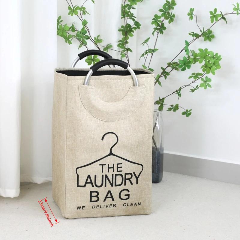 Collapsible Linen Laundry Basket with Handles Waterproof Large Capacity for Dirty Clothes Bathroom Bedroom Laundry Room Storage