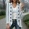 Women's Striped Print Long Sleeve Open Front Cardigan with Ruffle Trim for Casual Wear