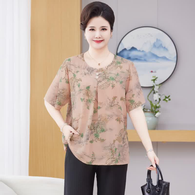 Middle-Aged Women's Plus Size Summer Top & Pant Set