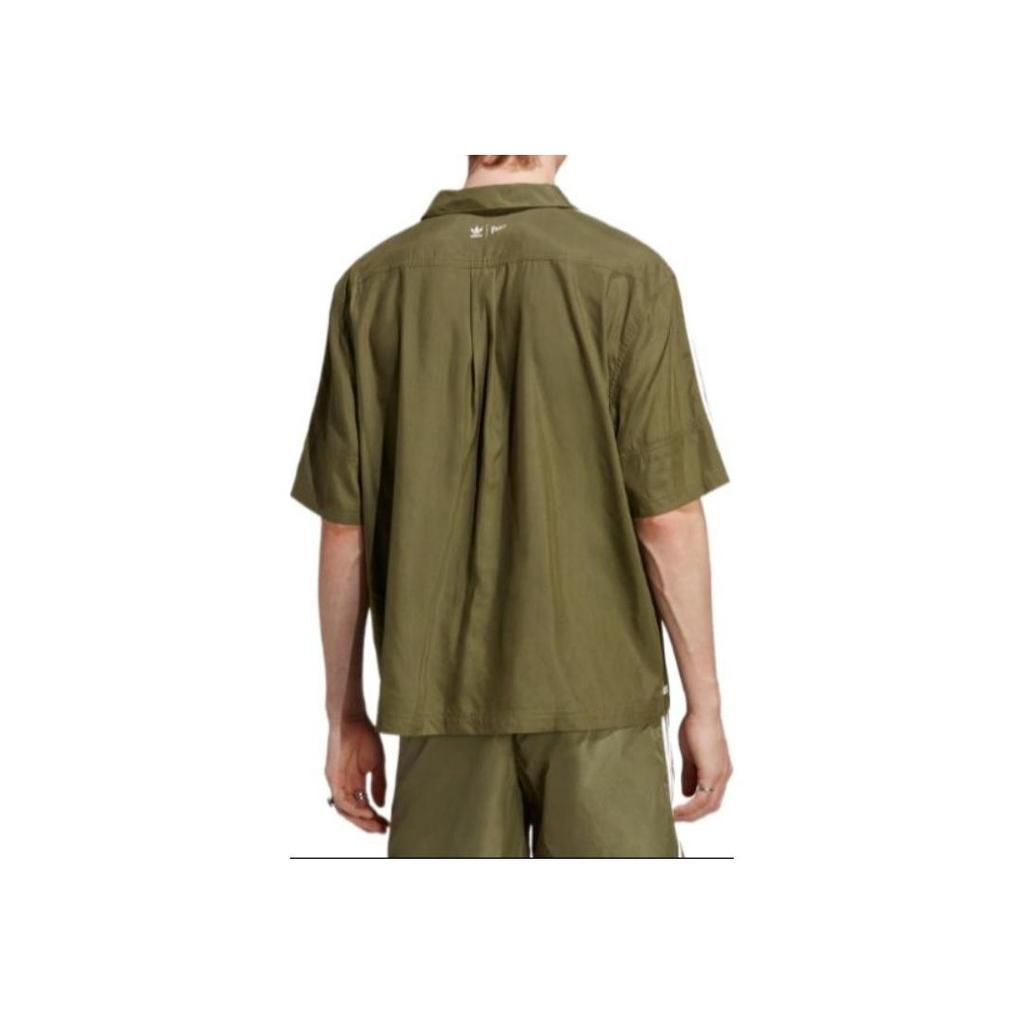 Adidas Logo Embroidered Print Single-Breasted Short Sleeve Shirt Men Tops Olive-Green HS2092
