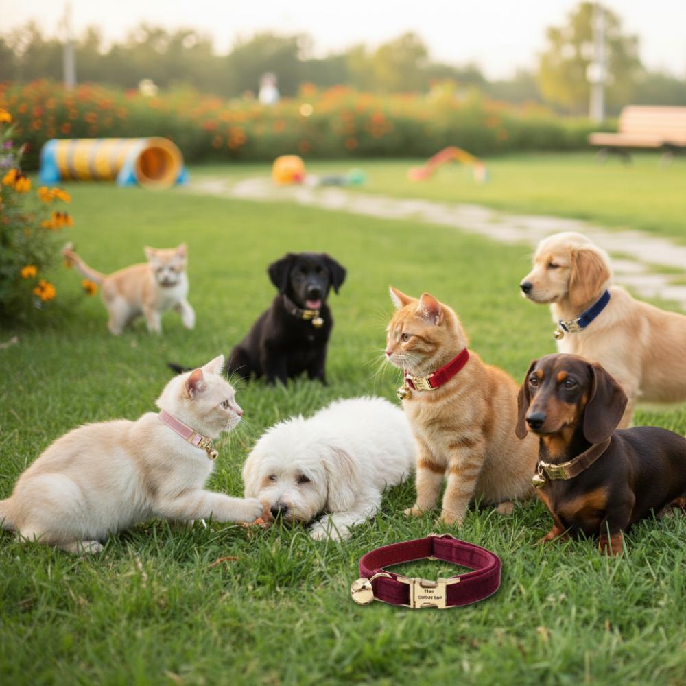Personalized Soft Pet Choker Custom Name Phone Number Golden Buckles Adjustable Velvet Kitty Neckband Small Dog Identity Jewelry