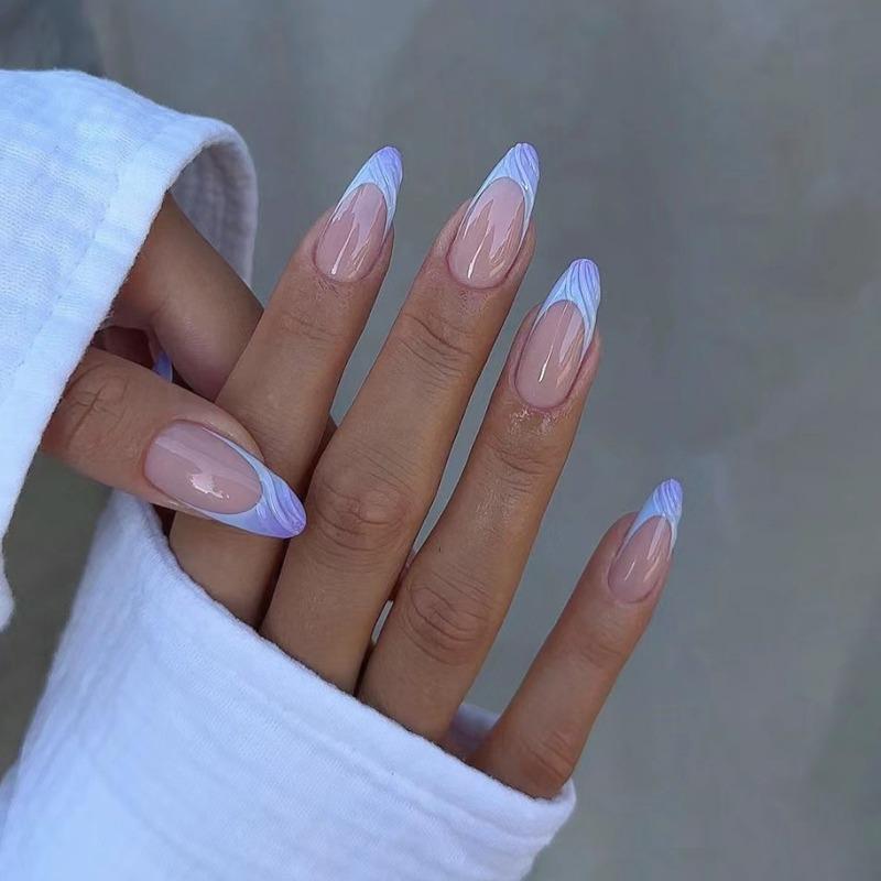 Noste Dlouhý Francouzský Ručně Dělaný Manikúrní Kousek Kamínkový Postupný Přechod Odnímatelná Nálepka na Nehty