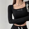 Sweet & Spicy Women's Long Sleeve Fishbone Drawstring Square Neck Top