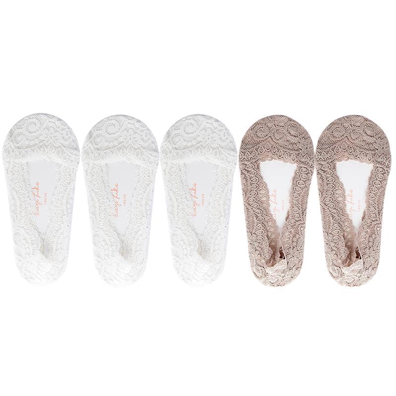 5 Pairs/Lot Socks Women's Ankle Short  No-Show Invisible Foot Summer Thin Cotton Set White Low Cut Boat Lace Silicone Non-Slip