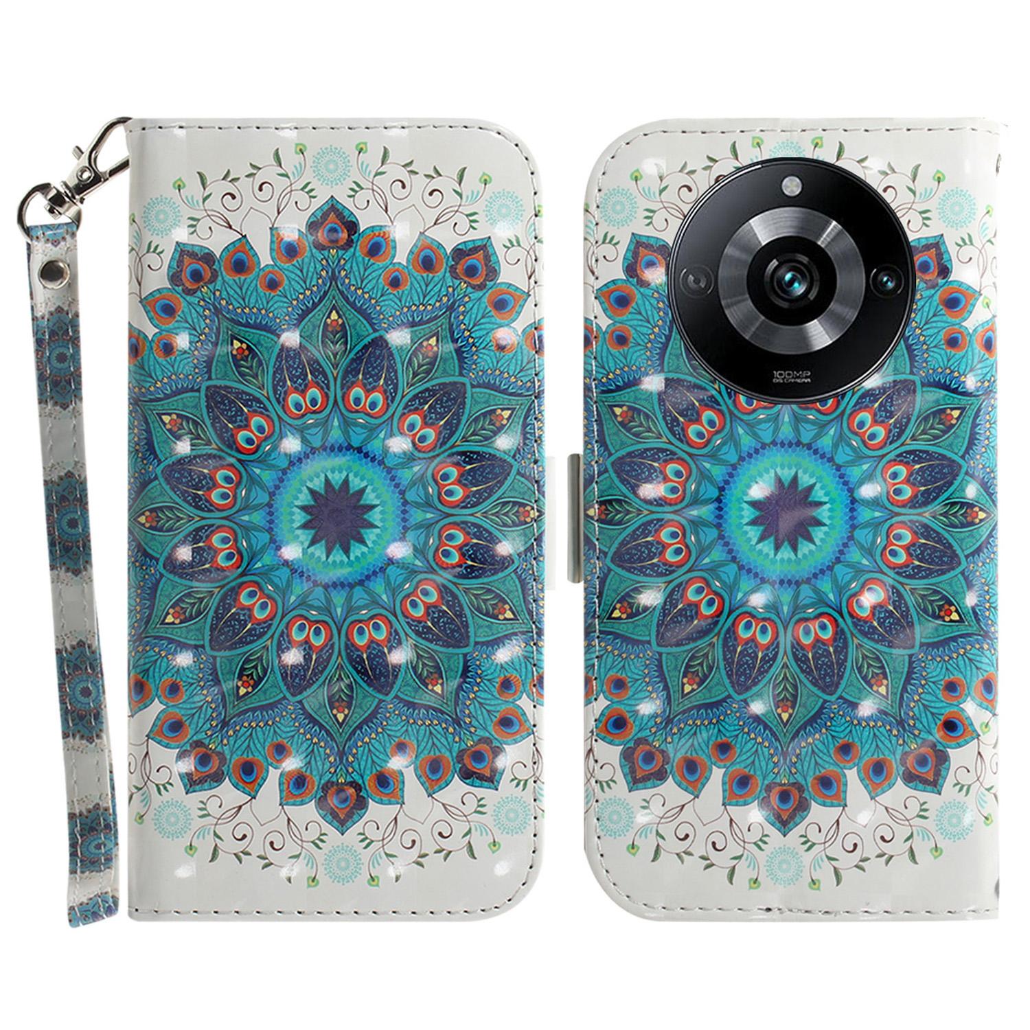 

For Realme 11 Pro 5G/11 Pro+ 5G/Narzo 60 Pro 5G Case PU Leather Pattern Printing Phone Cover Peacock Wreath