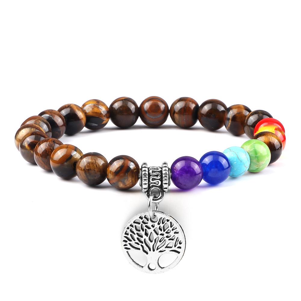 European & American Cross-Border E-commerce Creative 8mm Bead Bracelet with Volcanic Lava & Wooden Beads featuring an Alloy Tree of Life Pendant.
