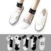 5 Pairs of Summer Women's Short Socks with Glass Fiber Black and White Cat Ultra-thin Breathable Mesh Outdoor Sports and Leisure