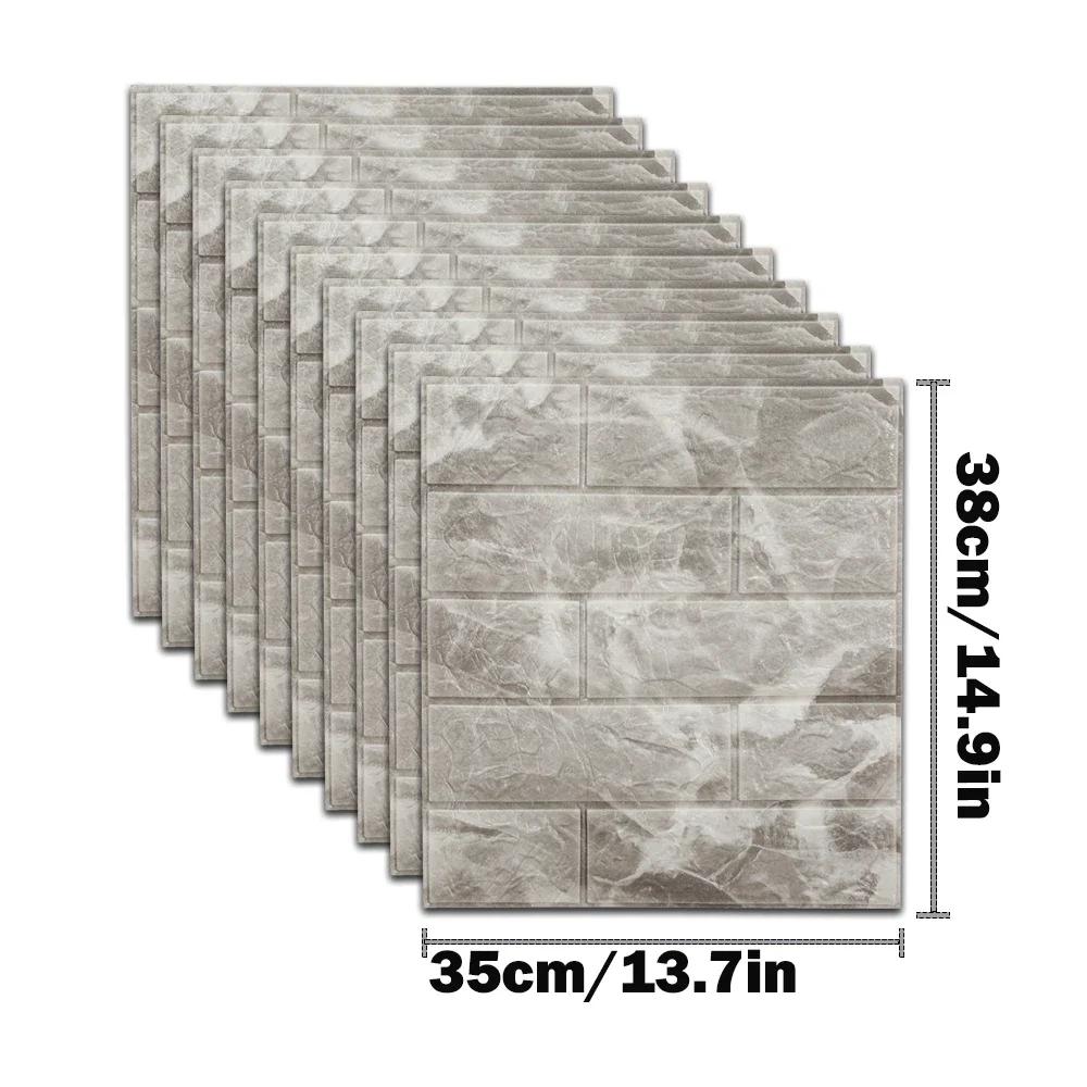 10pcs Self Adhesive Decor 3D Foam Wall Stickers Pane Room Waterproof Peel and Stick Brick Wallpaper for Interior Decoration