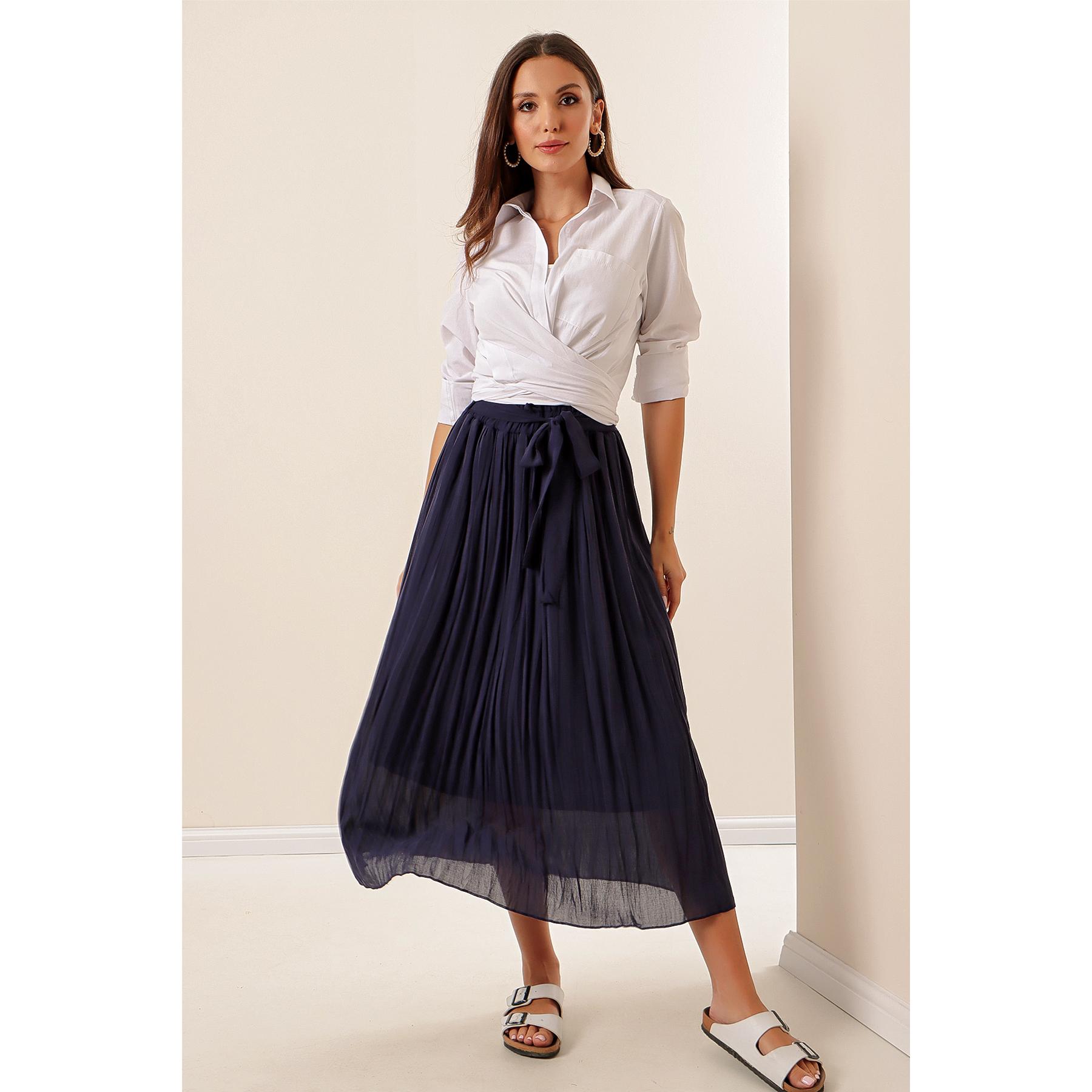 

Длинная шифоновая плиссированная юбка с эластичной талией и поясом на подкладке