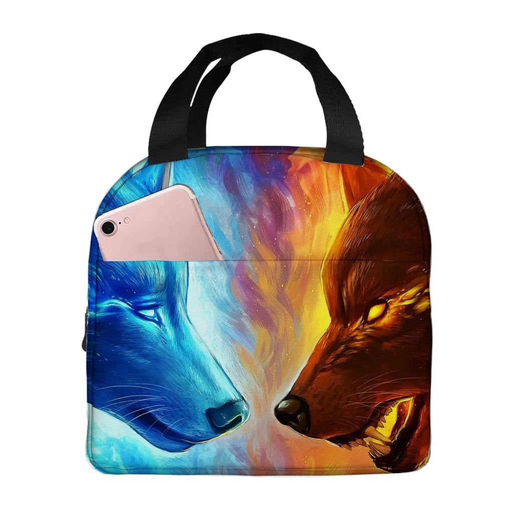 wolf angry animal  Portable Aluminum Foil Thickened Insulated Office Lunch Bag Waterproof Lunchs Bags Tote Bags
