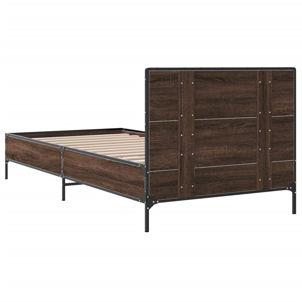 Brown Oak Effect Bed Frame 75 x 190 cm Wood Based Material & Metal