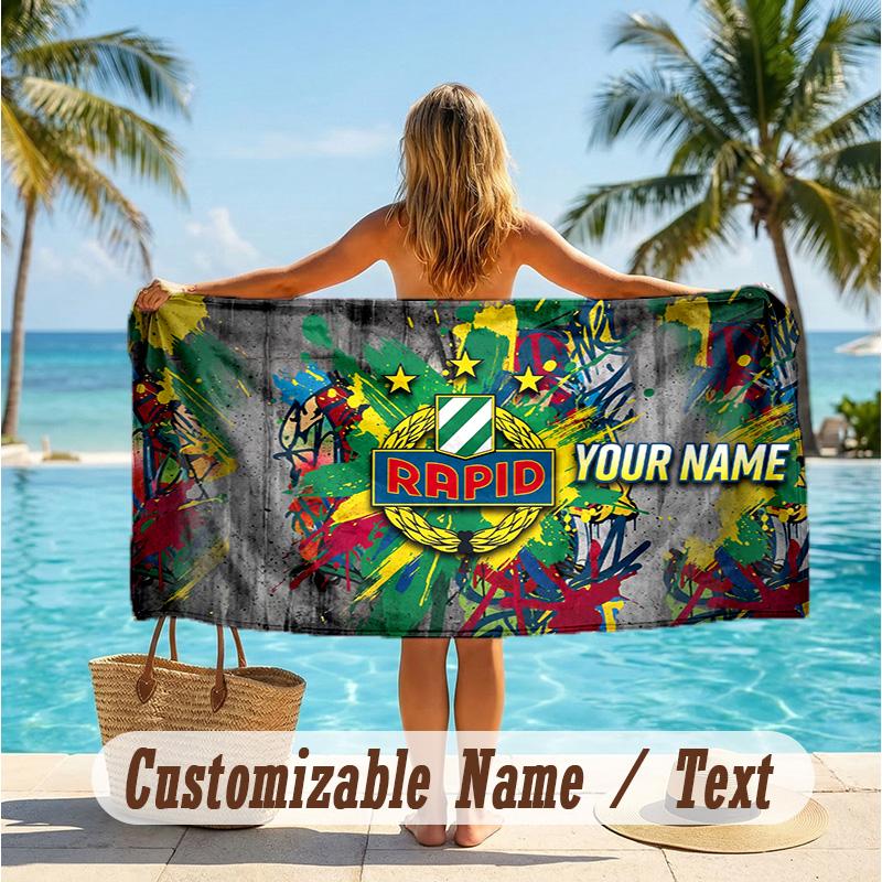 Custom Text Beach Towel, Soft Absorbent Swimming Multi-use TowelRapid Wien FC