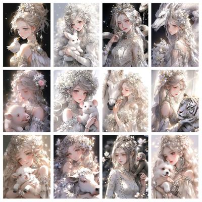 Diamant-Malerei-Stickerei des Tierkreises und Anime-Feen-Porträt-Set 5DDIY Bunter Drache, Kaninchen und Schwein, Heimdekoration