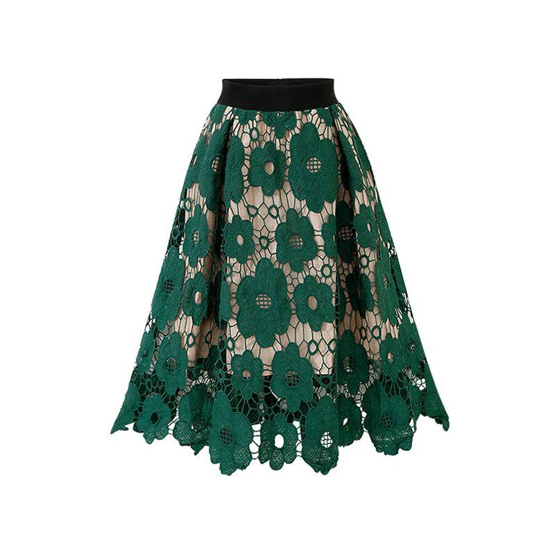 

European Station Summer New Fashion All-Match Short Skirt Lace Green 4XL