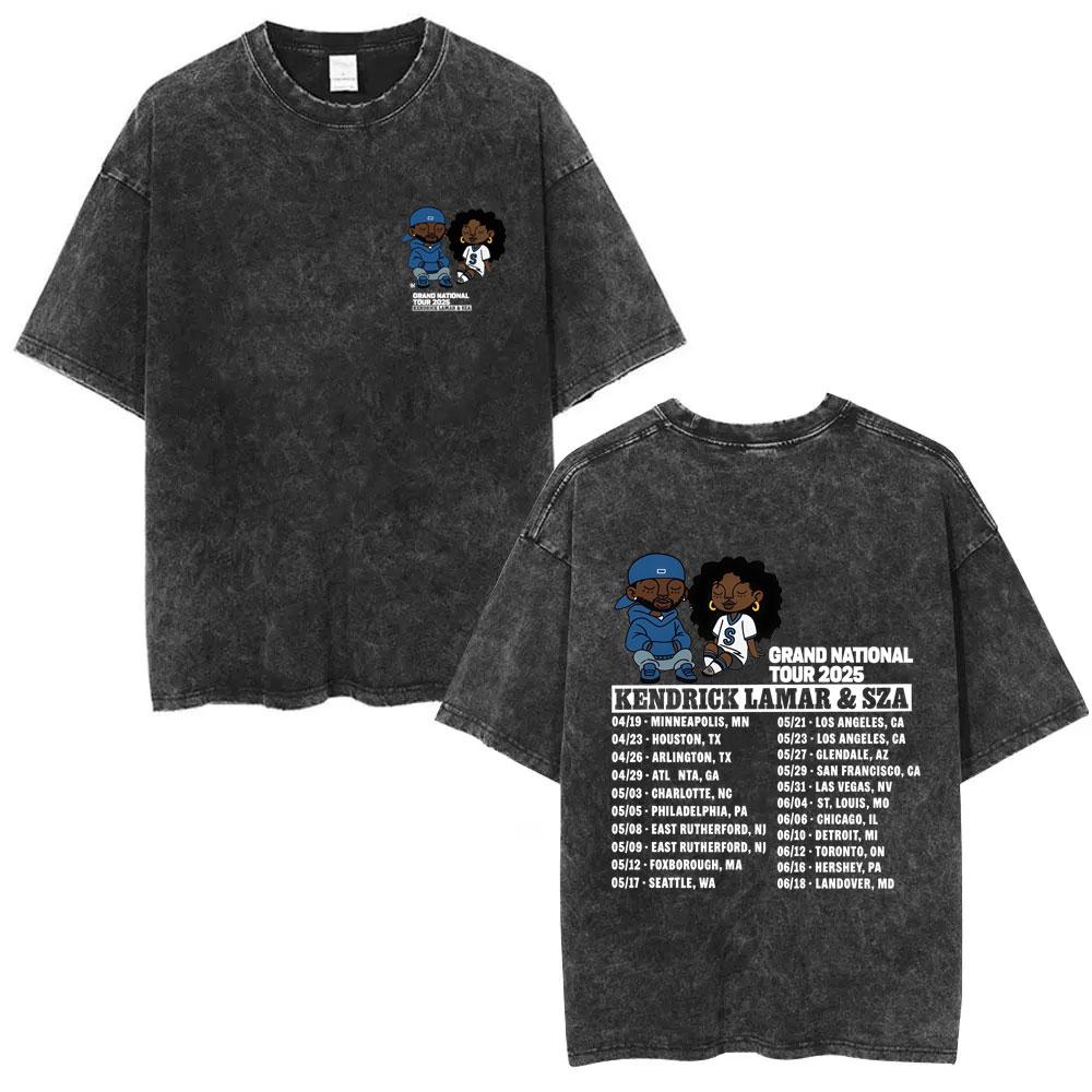 Washed Vintage Rapper Kendrick Lamar SZA Grand National Tour Tshirt They Not Like Us T Shirt Men Hip Hop Fashion Tshirt