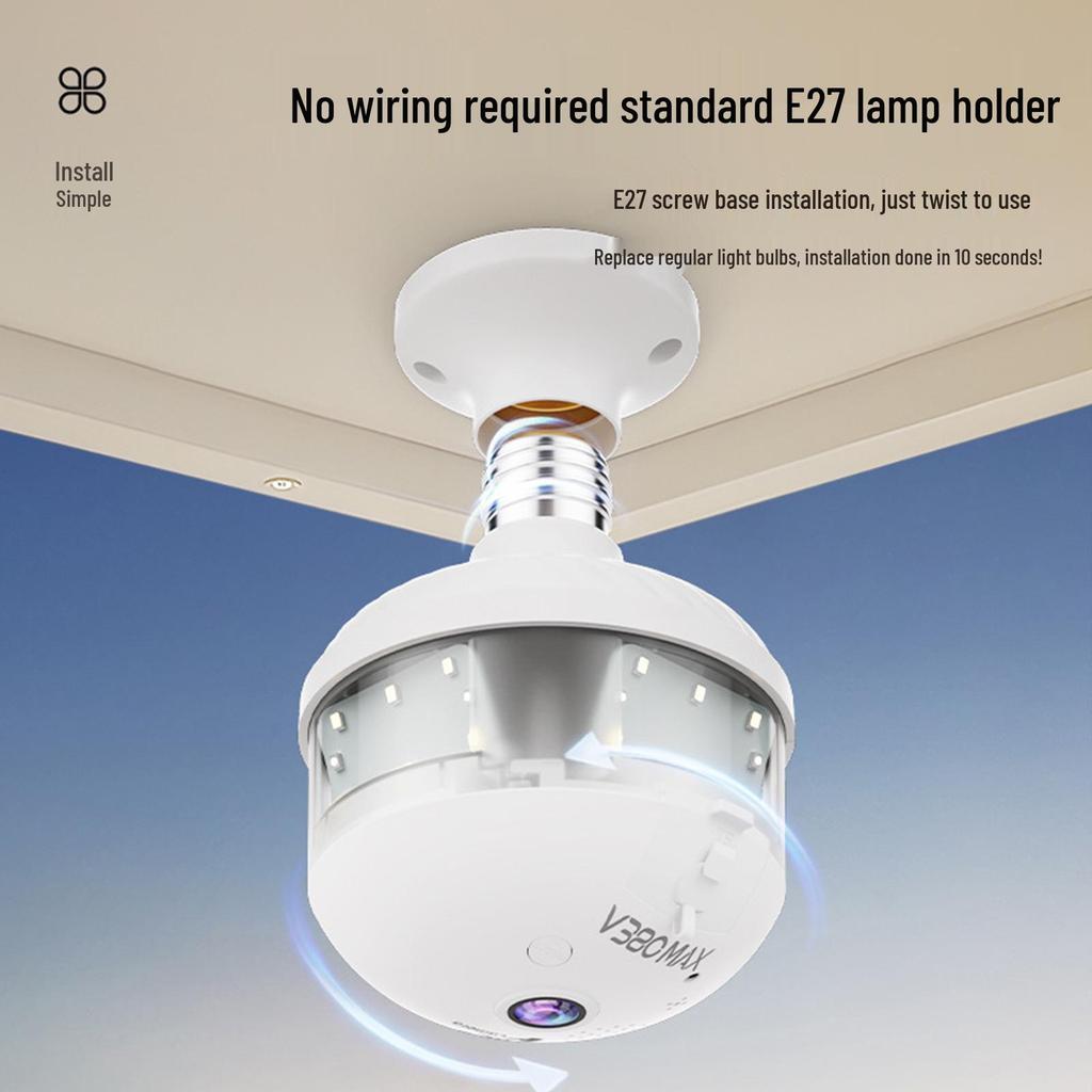 V380 E27 Wireless WiFi Panoramic Fisheye Bulb Camera
