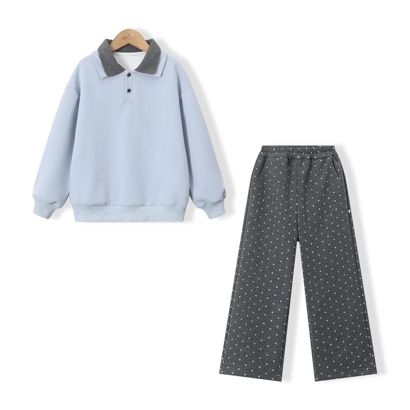 Girls' Polo Sweatshirt & Polka Dot Wide-Leg Pants Set