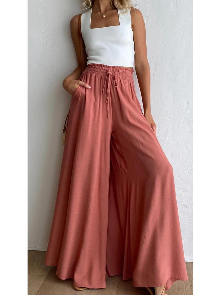 Euro-American Summer Wide-Leg High-Waisted Women's Culottes with Elastic Waistband