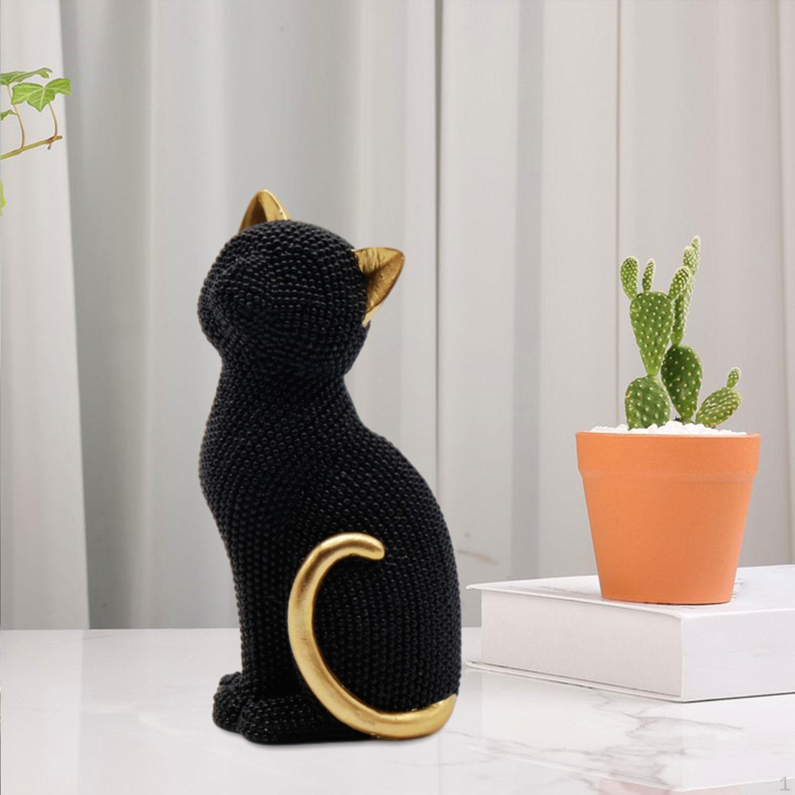 

Фигурка кошки из смолы коллекционное украшение для гостиной полки рабочего стола чёрный