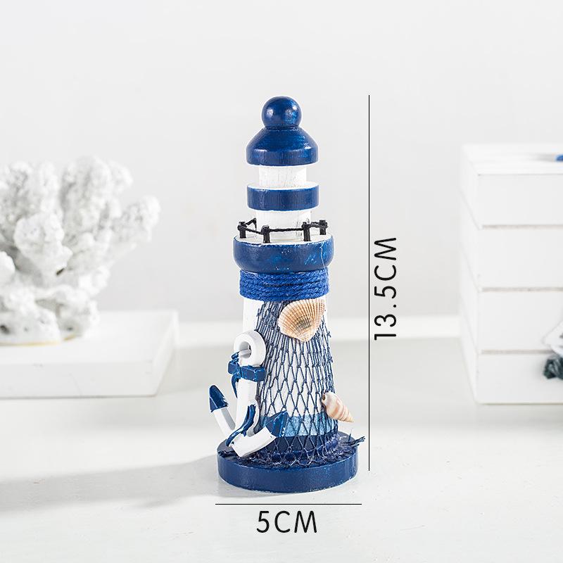 Středozemní styl Oceánský Dřevěný Mini Maják Ornament – 13cm Domácí Dekorace Řemeslný Dárek