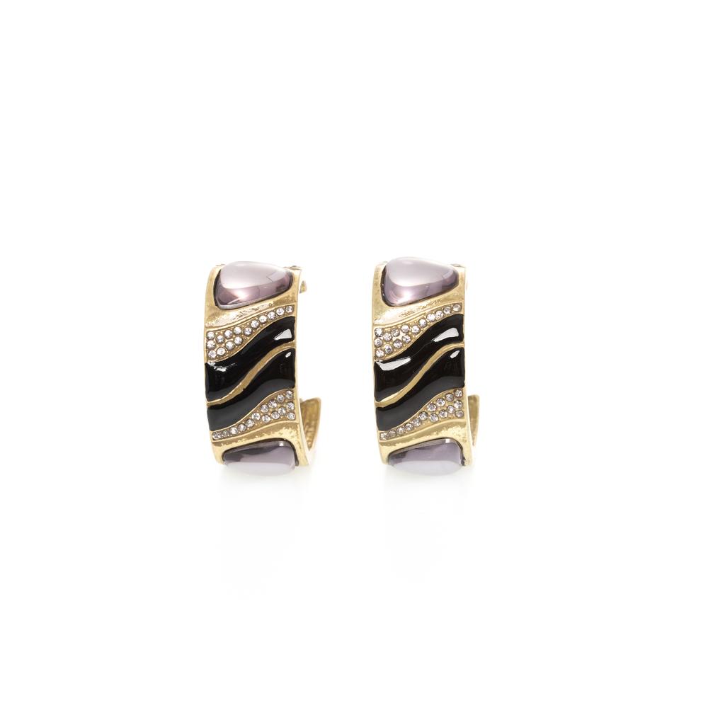Medieval Fashion C Circle Enamel Oil Drop Color Matching Diamond Women'S Earrings Versatile Light Luxury Ear Shot Silver Needle