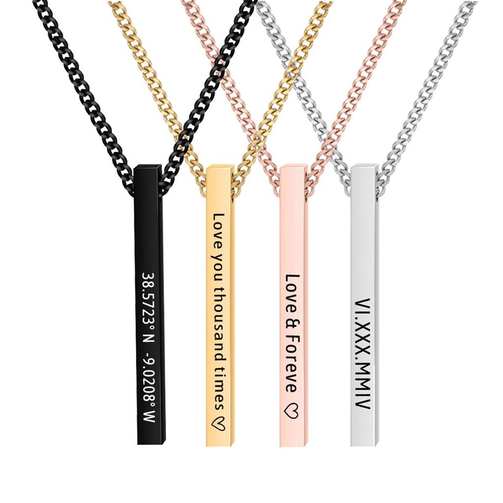 Stainless Steel Three Dimensional Necklace With Engraved Surname, Customized Pendant, Holiday Anniversary Date Gift