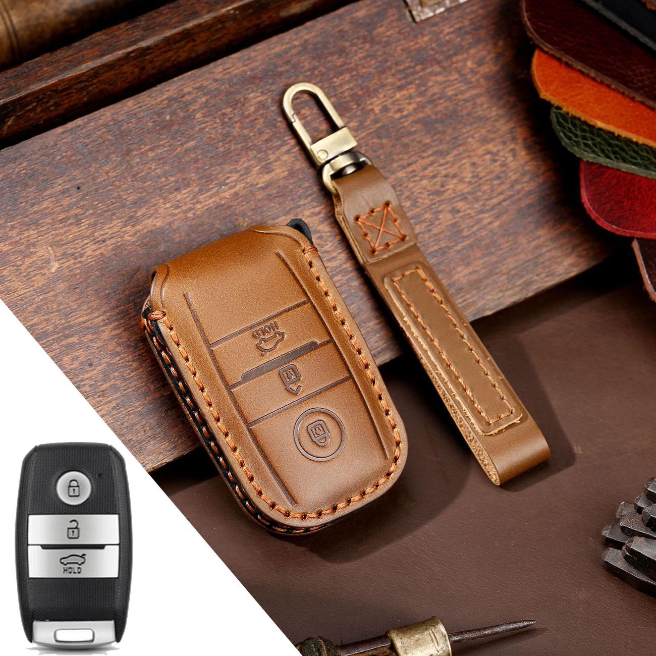 

GUSHIBEI Роскошный кожаный чехол для ключей ручной работы для Kia с 3 кнопками чёрный