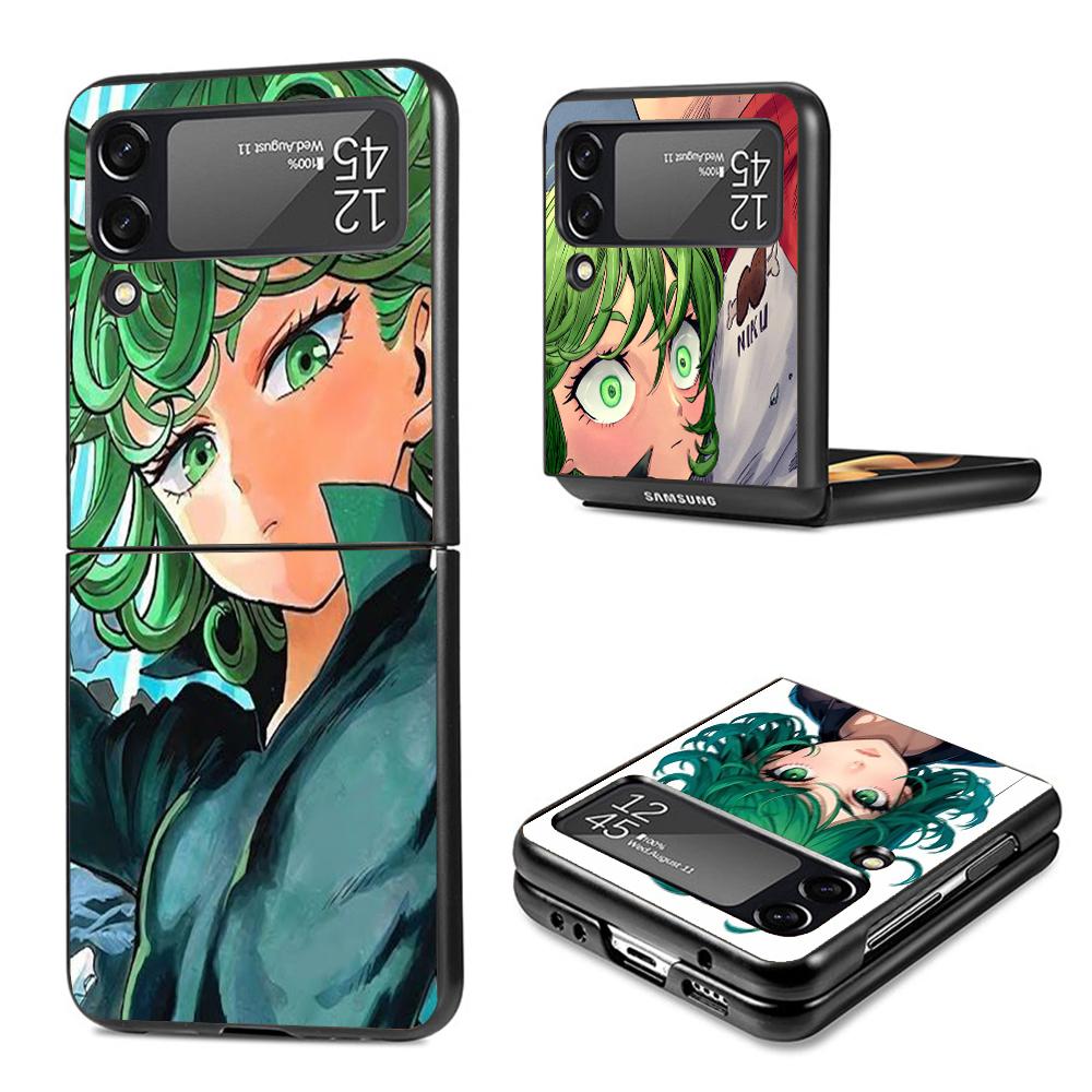 One P-Punch-Man Tatsumaki Hard Black Cover for Samsung Galaxy Z Flip 7 6 5 4 3 5G Phone Case Flip7 Flip6 Flip5 Flip4 Flip3 Patte