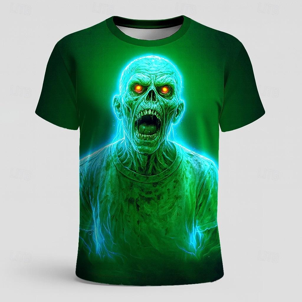 Summer Skull Optical Illusion 3D Print T-Shirts Streetwear Men Casual Oversized O-Neck Short Sleeved T Shirt Tees Tops Clothing